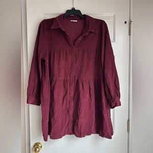 GeeGee Burgundy Corduroy Long Sleeve Dress